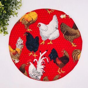 Tortilla Warmer 10.5 Inches Red Country Chickens Print Holds Up To 6 Tortillas